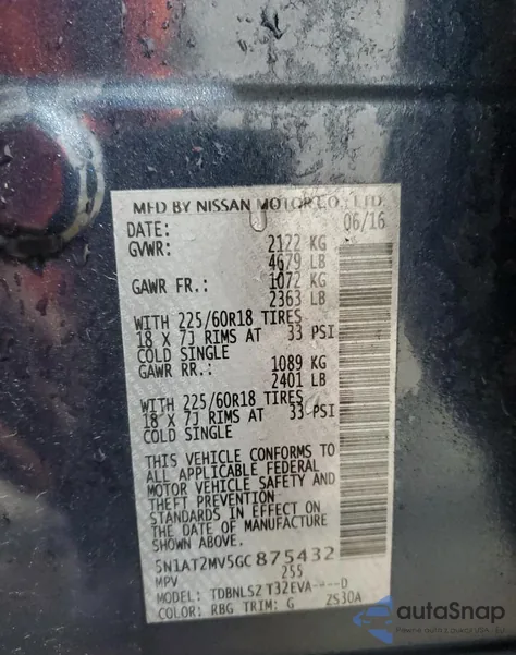 2016 Nissan Rogue S from USA, damaged, VIN 5N1AT2MV5GC875432